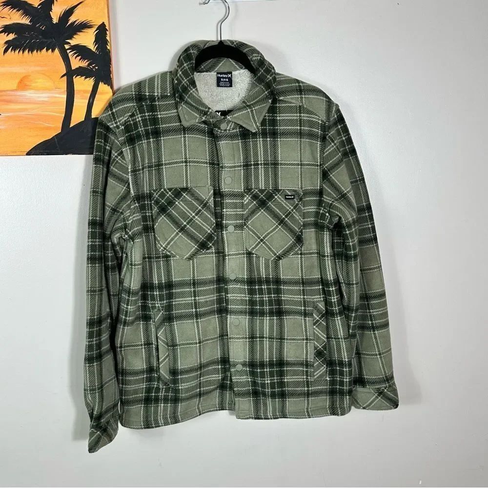 Hurley Olive Plaid Shirt Jacket